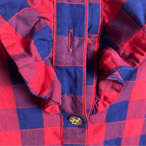 Draper Jane button up shirt 8 long sleeve plaid western ruffle navy blue red - Picture 8 of 10